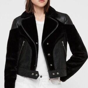All Saints Leather/Faux Fur Biker Jacket